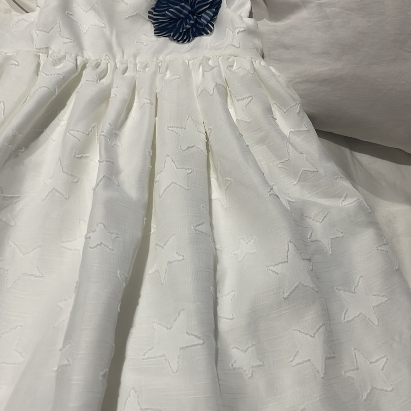 Pippa & Julie 5 White On White Stars Dress Lined Blue Flower At Waste Nwt — image 3 of 8
